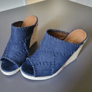 Ruff Hewn Denim Espadrille Wedges Mules Size 8